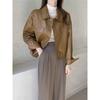 Korean chic autumn niche handsome lapel single-breasted loose casual long-sleeved locomotive suit leather jacket short coat women