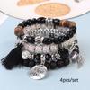 Bohemian Beaded Bracelet Set, Women's Stackable Stretch Bracelets with Tassel & Wing Charm