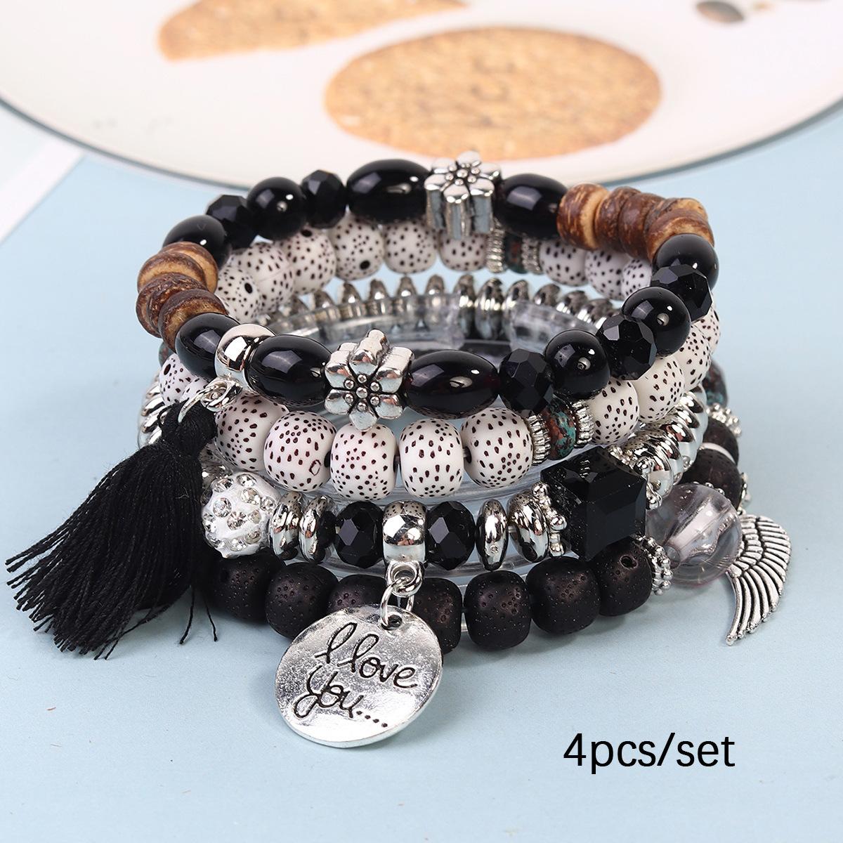 JYL TS Bracelet Bohemian  Set Style Brings Sparkle And Abundant Luck Black