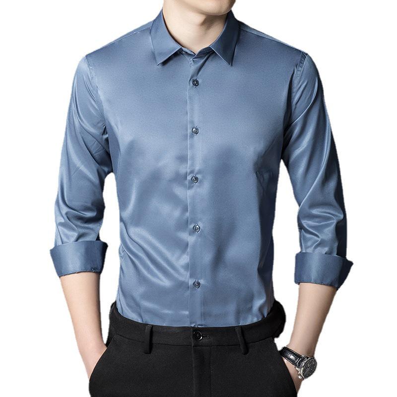 Trend 2024: Pánská formální košile Slim Fit z morušového hedvábí - Nežehlivá profesionální pracovní oděv