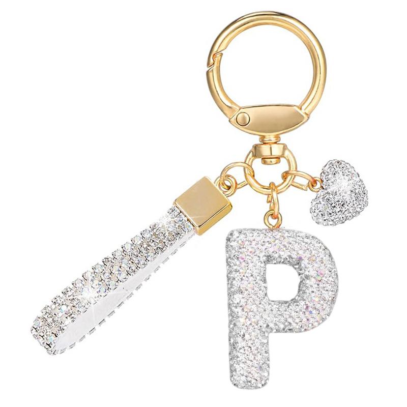 White Initial Keychain Shiny Cute A-Z Letter Key Chain Backpack Car Key Accessories Lanyard Couple Name Letter Pendant Gift