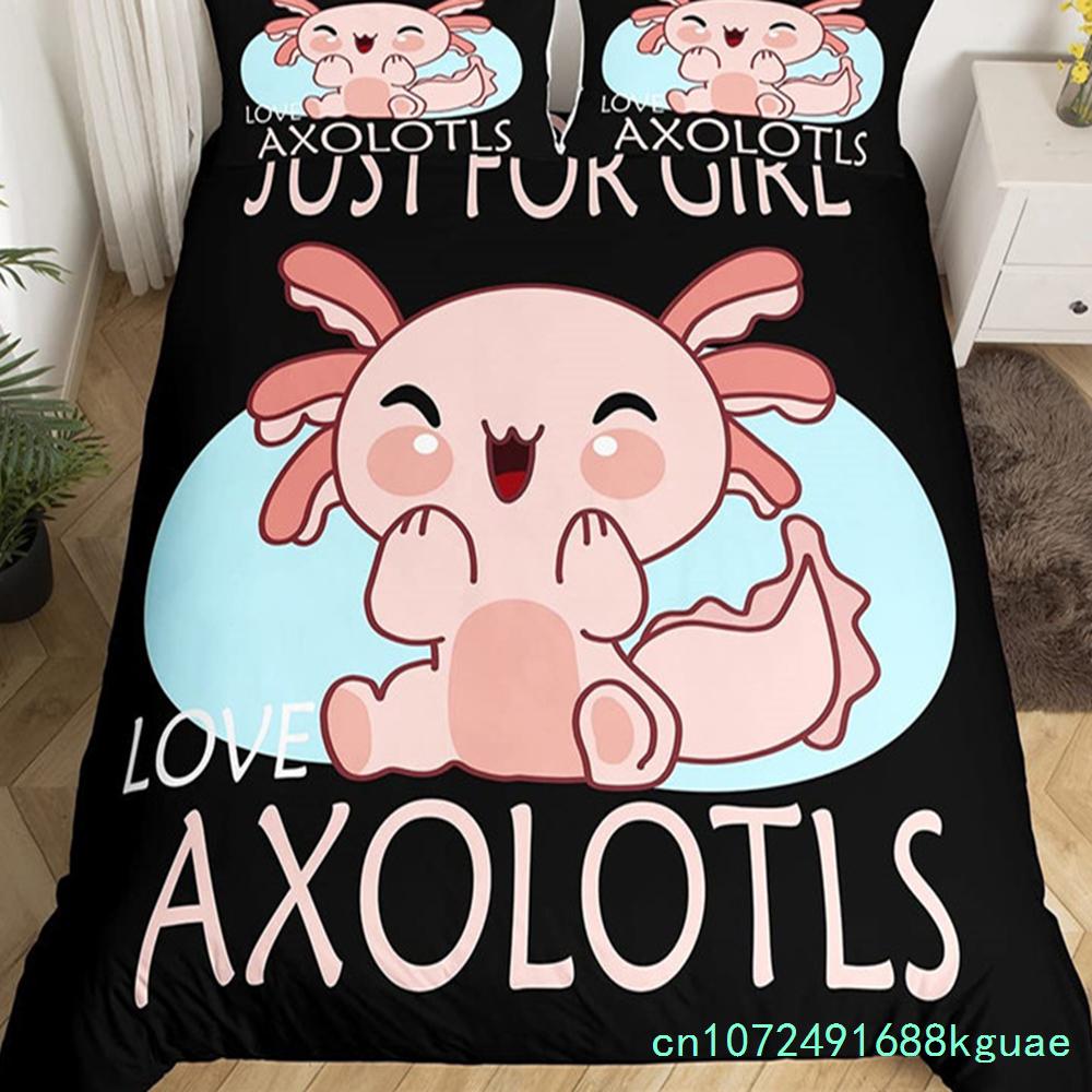 Комплект постільної білизни Kawaii Axolotl Королева для дівчаток хлопчиків підлітків милий мультфільм рептилії тварини підодіяльник галактика зоряне небо ковдра ковдра