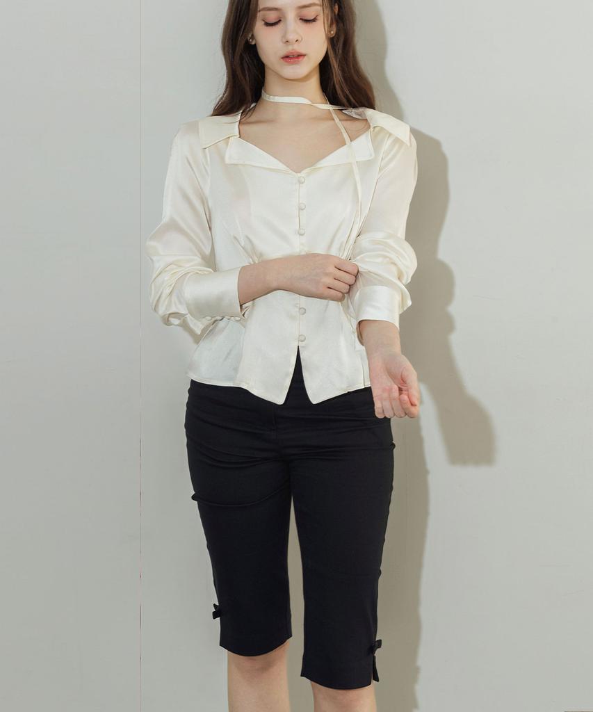 LAUTREDE MIN Bermuda Ribbon Black Pants