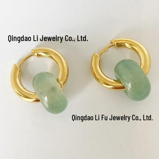 Niche Design Natural Agate Jade Lucky Bead Earrings