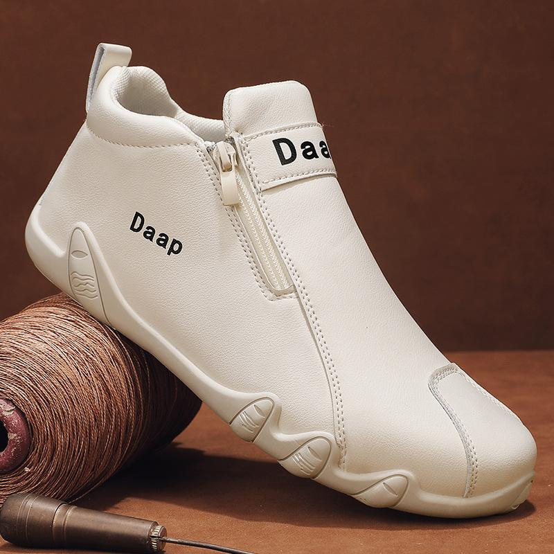 Autumn new leather flat-bottomed comfortable casual shoes men's versatile waterproof trend men's shoes simple high-top Martin boots