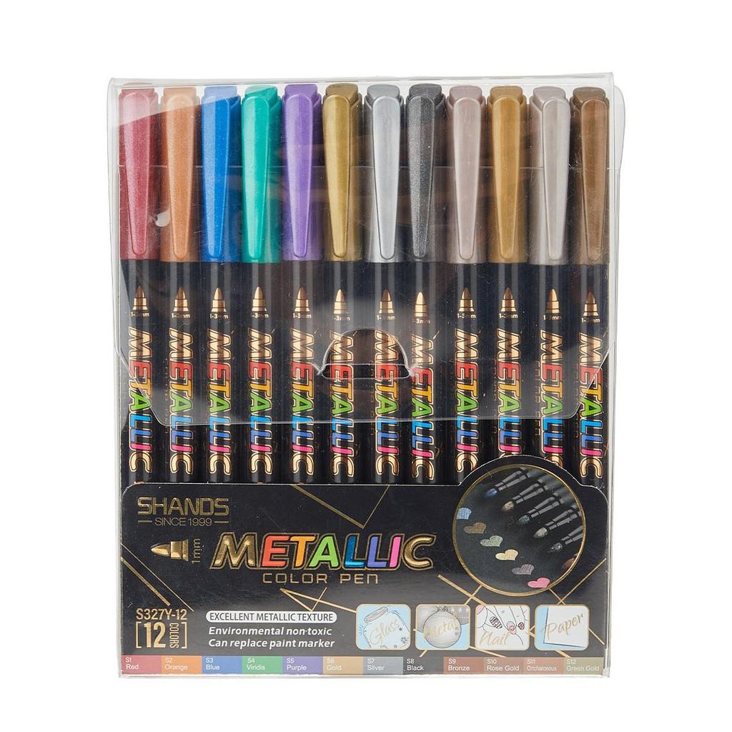 12-Color Quick-Dry Pearlescent Water-Based Paint Markers for Drawing & Greeting Cards