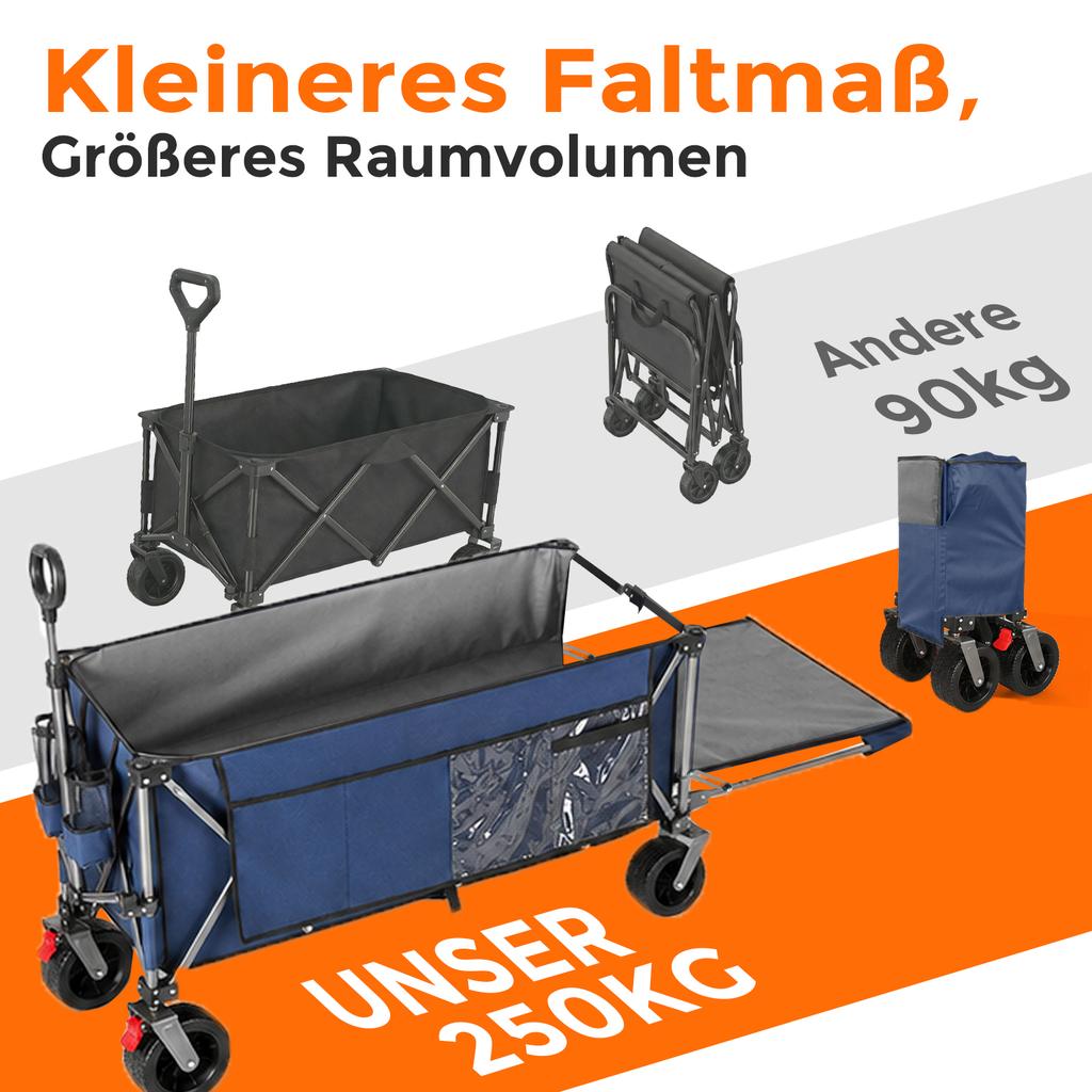 300L+120L Wagon and Tailgate, 180cm Foldable Wagon with Extra Wide 17x10 cm All-Terrain Wheels, Ideal for Garden, Shopping, and Outdoor Use (Blue)