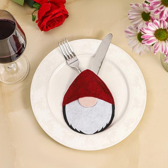 Xmas Tableware Bag Useful Delicate Lightweight Xmas Tableware Bag Cartoon Faceless Doll-Shaped Cutlery Cover Bag Christmas Tableware Holder