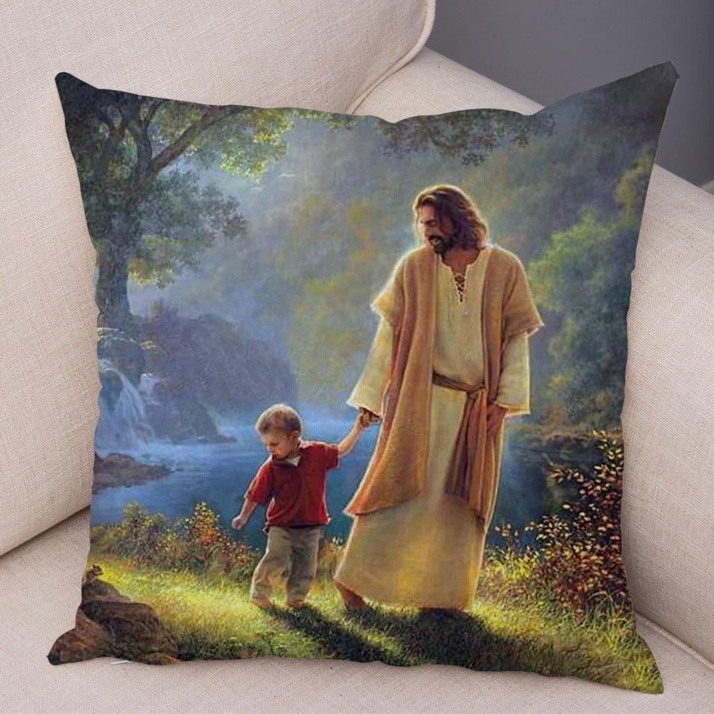 Vintage Jesus Christ Cushion Cover for Sofa Home Decor Colorful Cartoon Christ Savior Pillow Case Soft Plush Pillowcase xcm