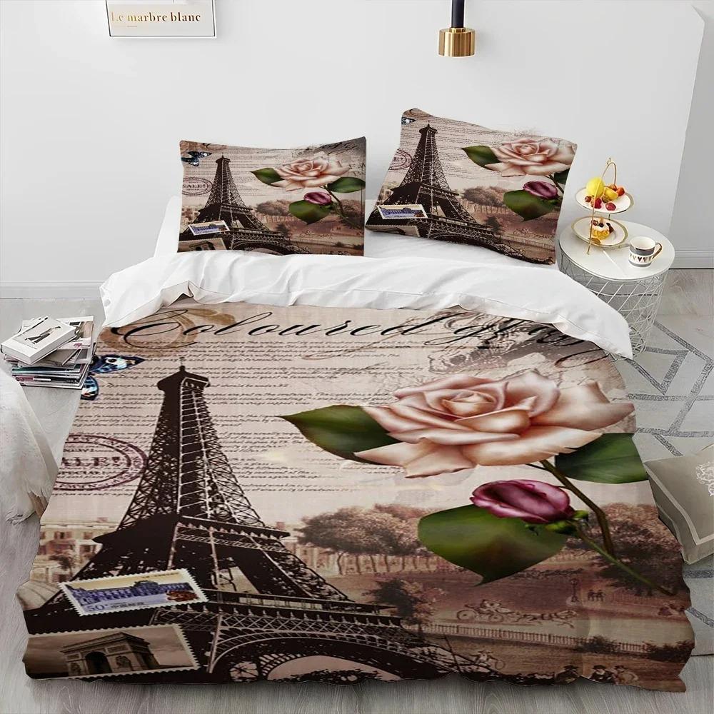France Paris Eiffel Tower Romantic Comforter Bedding CollectionDuvet Cover Bed Collection Quilt Cover PillowcaseKing Queen Size Bedding Collection