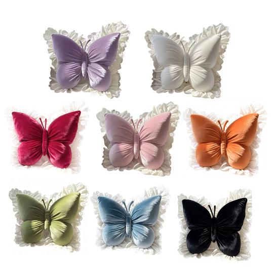 Dekorativní motýlí polštář Sametový motýlí přehozový polštář s krajkovou ozdobou Polštář na pohovku do auta Domácí dekorace Dárek k kolaudaci, k narozeninám