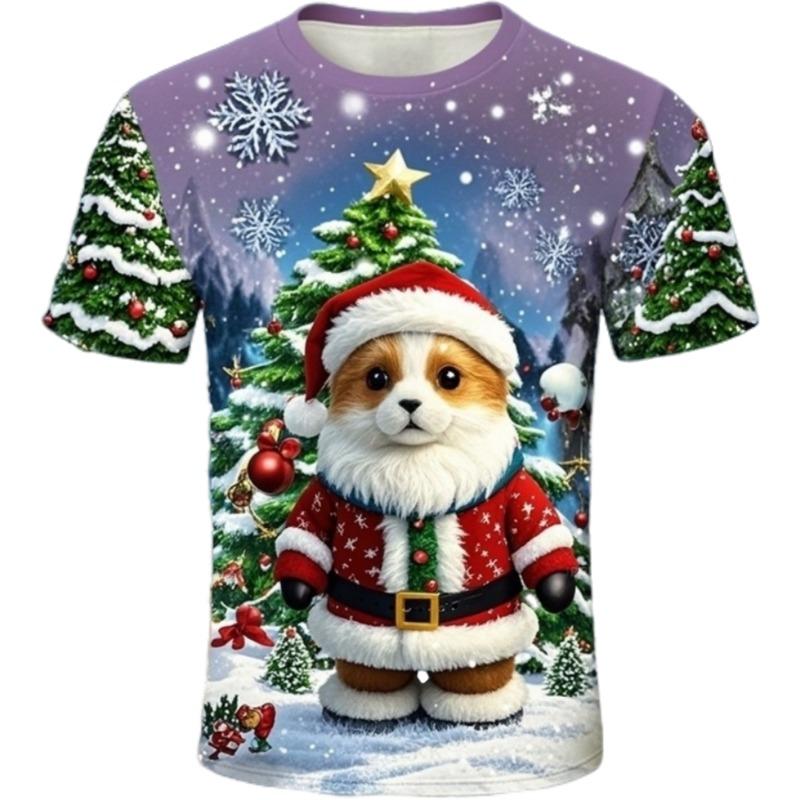 Santa Claus Christmas Print Short Sleeve for Boys Girls Cute O-Neck Pullover Tees Casual Loose Children's Top Children's T-Shirt