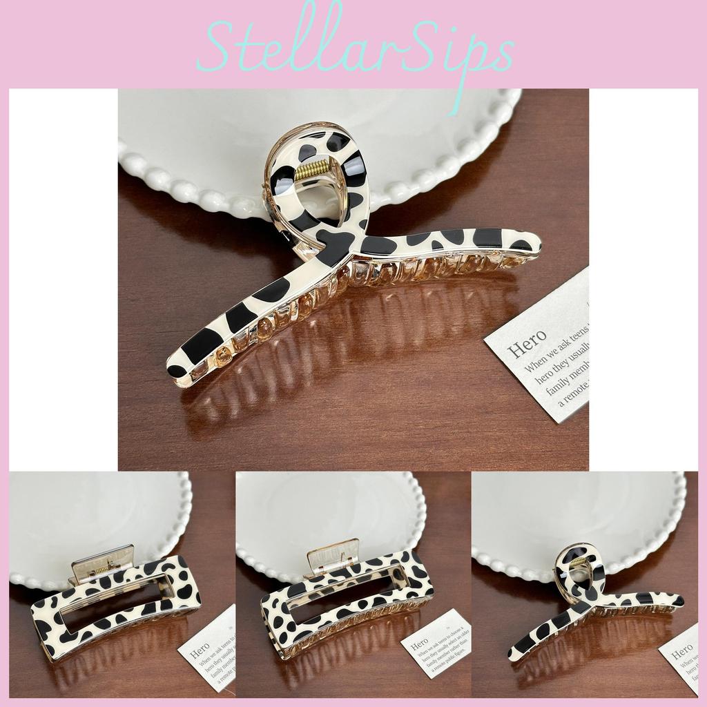Cow Large Retro Print Hair Claw Clip Elegant Design Ideal For Trendy Hairstyles Womens