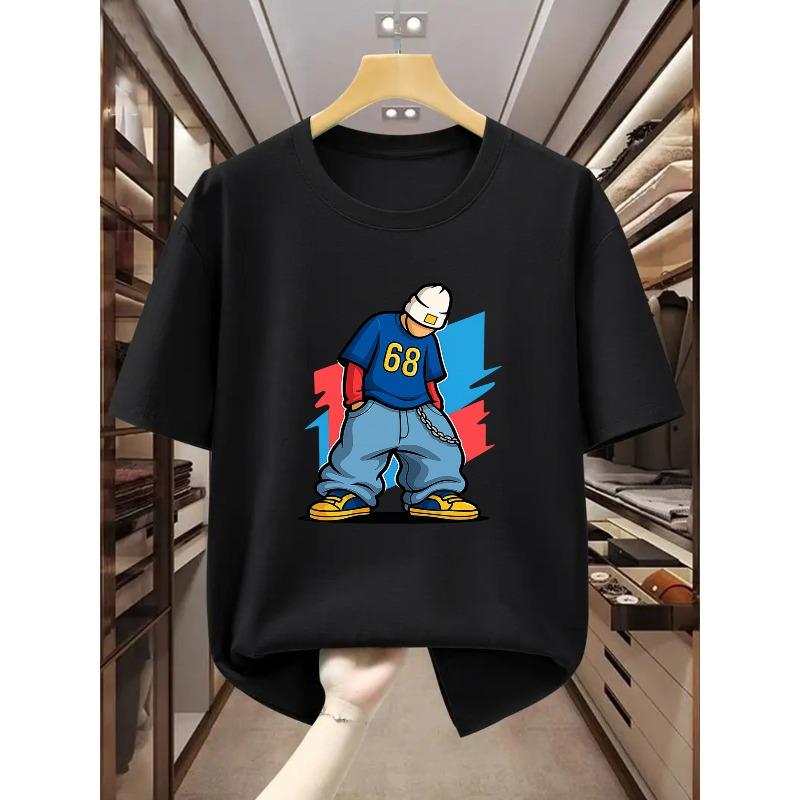 Plus Size Men'S T-Shirt Cartoon Worker Image Print Round Neck Short Sleeve T-Shirt Comfortable Casual Short-Sleeved T-Shirt in Summer