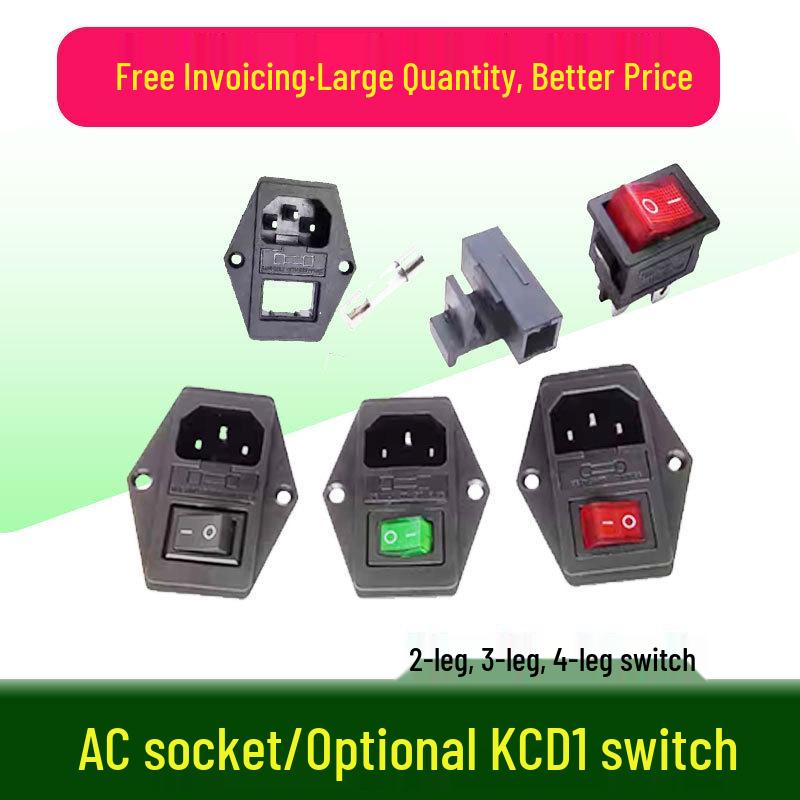 Universal AC Socket with 2-pin, 3-pin, and 4-pin, Switch, and 10A Fuse (Model AC-01A).