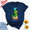 Pastel Easter Trex Bunny Tshirt Cartoon Dinosaur Hatching From Colorful Egg Cotton Casual Streetwear For Spring Celebrations