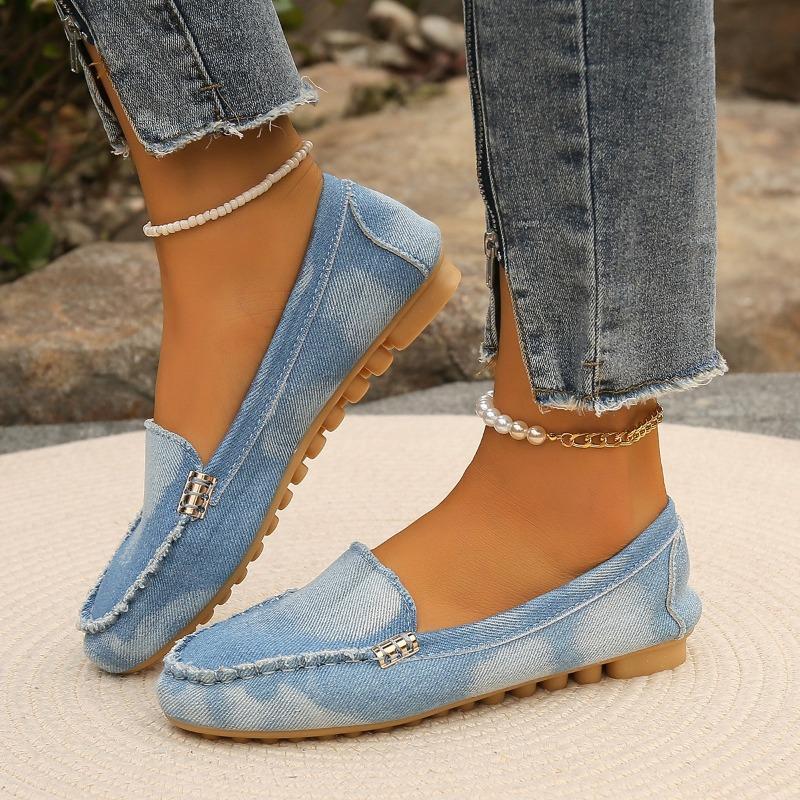 Womens Shoes Breathable Denim Canvas Shoe Fashion Casual Flat Shoes Comfort Driving Shoes for Women Slip-On Loafers Oxford Flats
