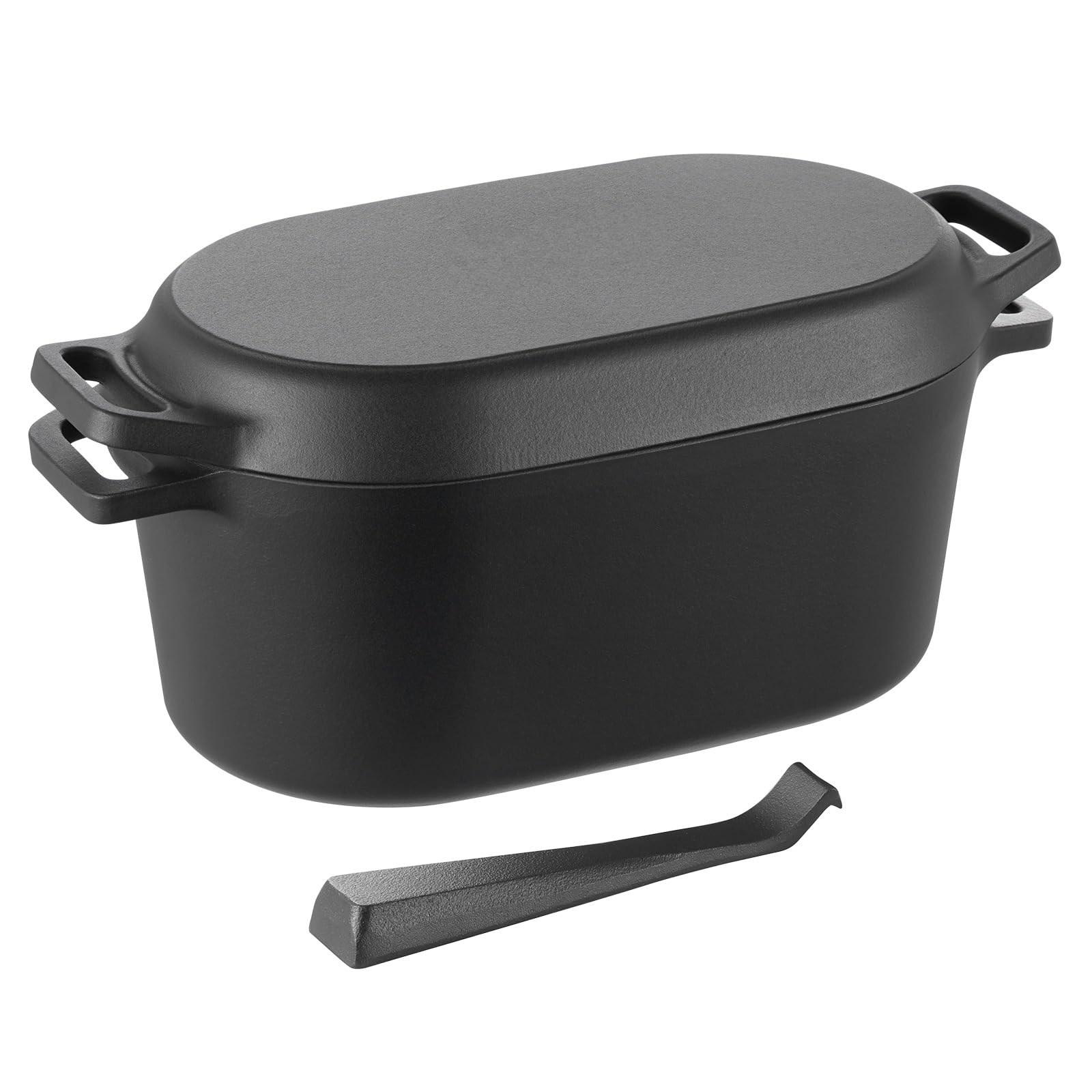 Dutch Oven For Bread Baking Sourdough Loaf Pan 2In1 Cast Iron Oval Dutch Oven and Skillet 3.6Qt Stew Pot for Braising Stew Roast