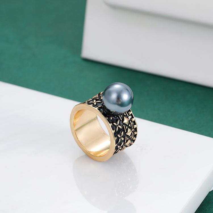 Black Pearl Ring 14K Gold Plated Flower Ladies Ring Hawaii Jewelry 7