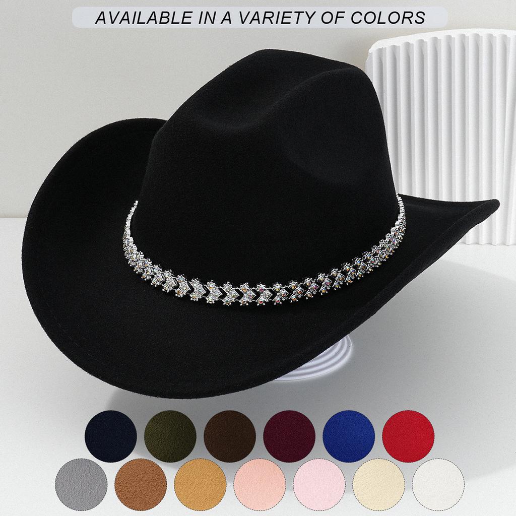 New top hat European and American style wide brim retro denim love gem rhinestone accessories hat strap holiday music festival