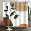 Mid Century Abstract Boho Shower Curtain Green Leaf Plant Modern Arch Sun Minimalist Nordic Waterproof Bathroom Bath Curtain