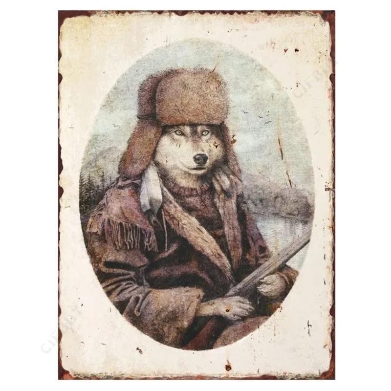 Vintage Bear In Retro Clothing Metal Tin Sign Wall Decor 20x30cm