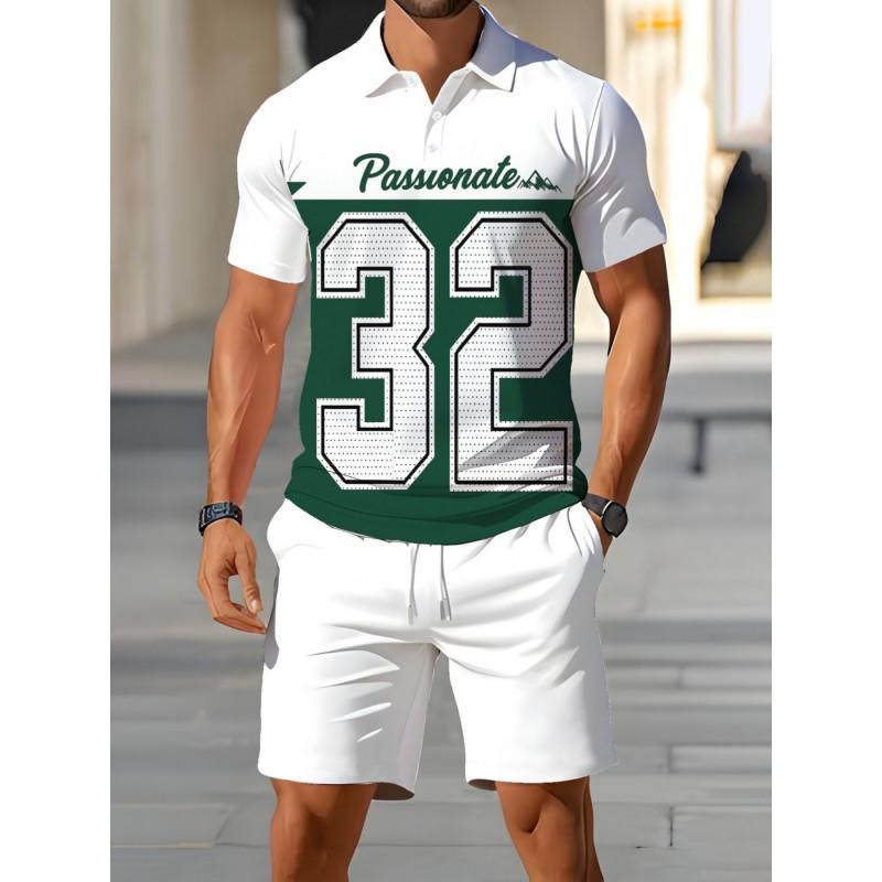 Mens Casual Loose Fit Polo Shirt With 3D Digital Print Short Sleeve Asymmetrical Design Wear