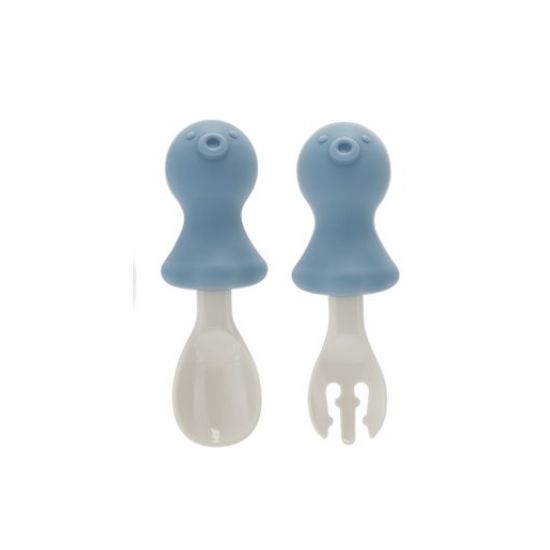 Edison Baby Octopus Self-Feeding Silicone Spoon & Fork Set with Case