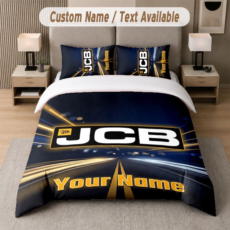 Custom Bedding Set JCB Pattern, Print Name Text 1 Duvet Cover Plus 2 Pillowcases Home Textile