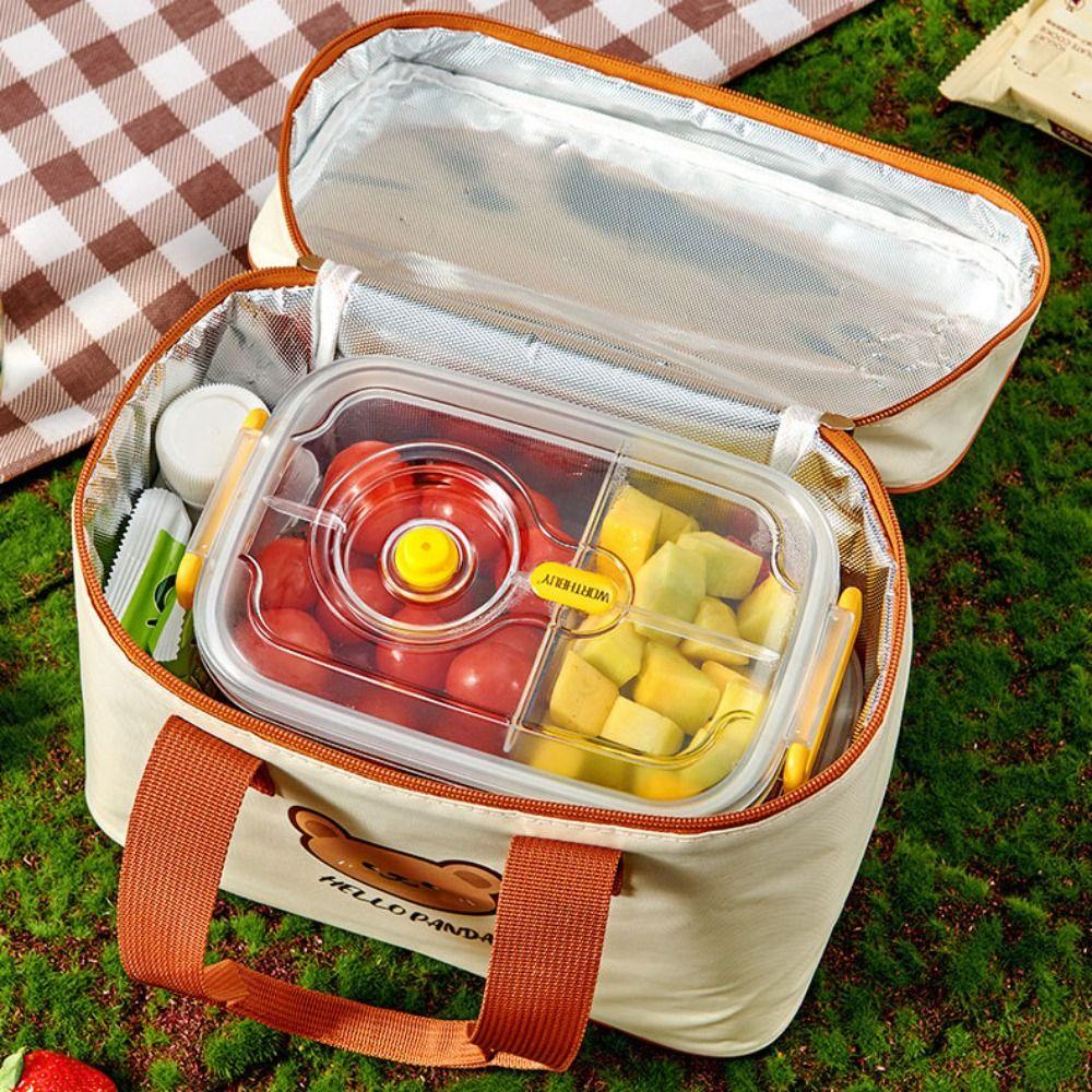 New Portable Insulated Lunch Bag Large Capacity Cute Bear Cooler Bag Waterproof Thermal Food Container Bag for Students Adult
