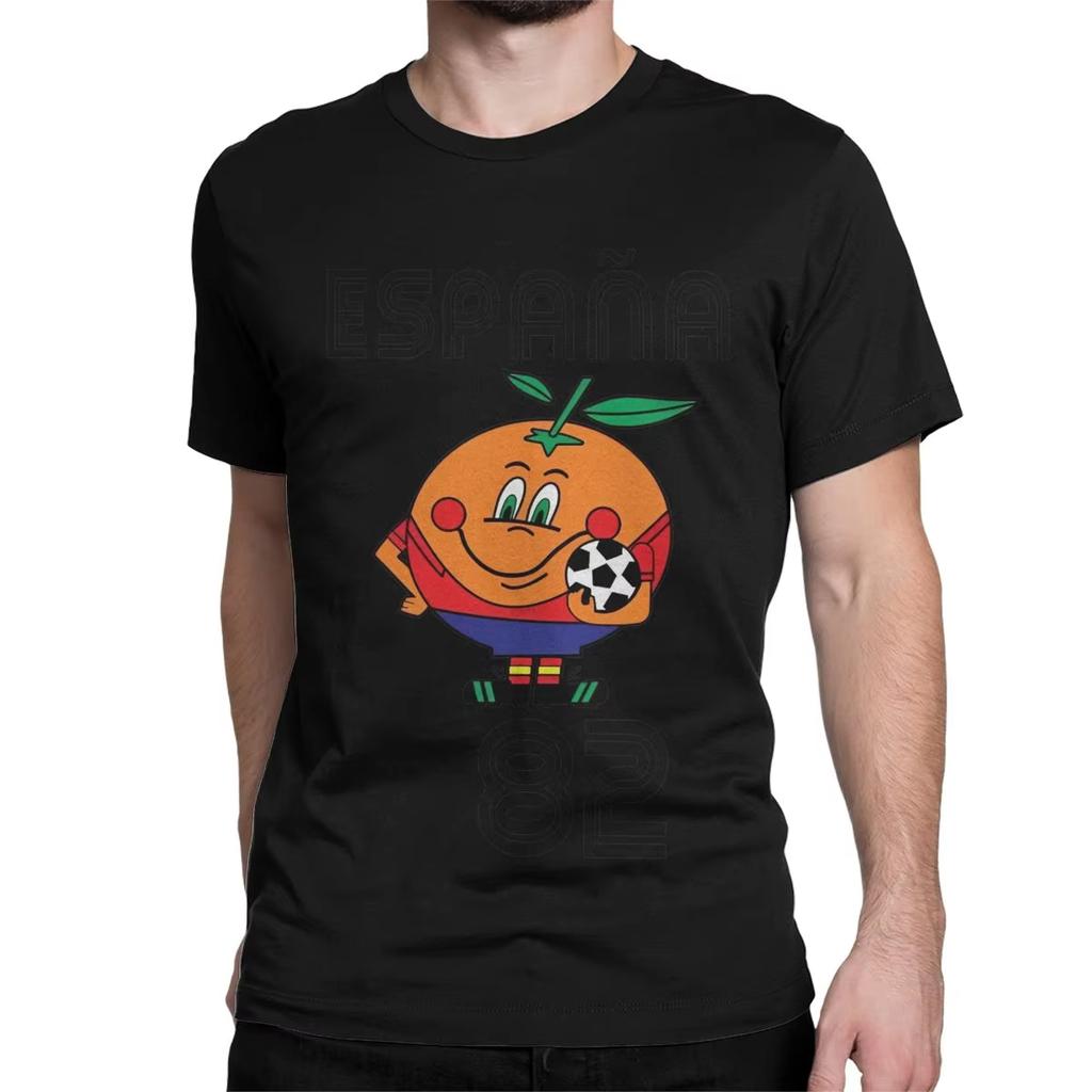 1982 Spain World Cup Cartoon Orange 3D Print T-shirts Summer Round Neck Fashionable Casual Short Sleeved Men's T-shirts
