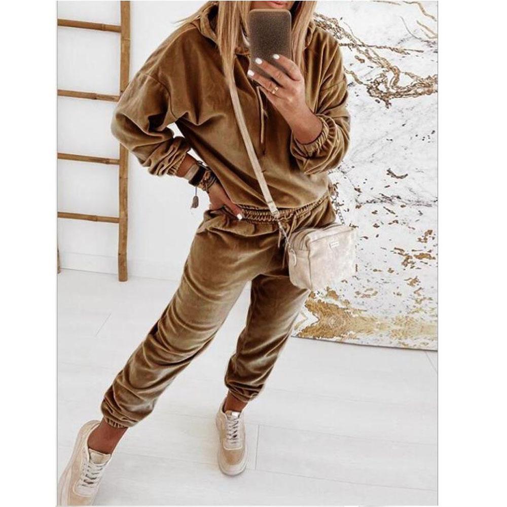 Velvet Material Women 2 Piece Set Casual Sport Outfits Tracksuit Hoodies Sweatshirt+Pants Spring Sportswear Running Sets