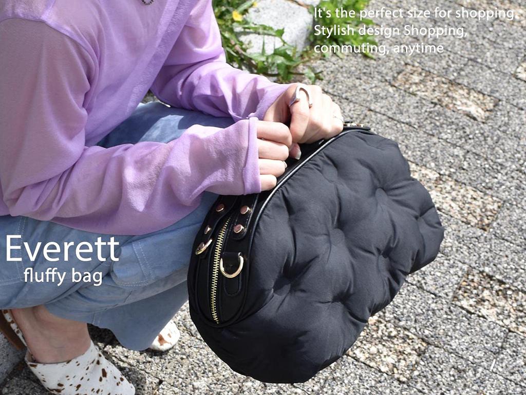 Everett 2-Way Shoulder Bag with Fluffy Bonding, Women's 17592BK. This Lightweight Nylon Cushion Bag Can Be Worn As a Shoulder Bag, Handbag, or