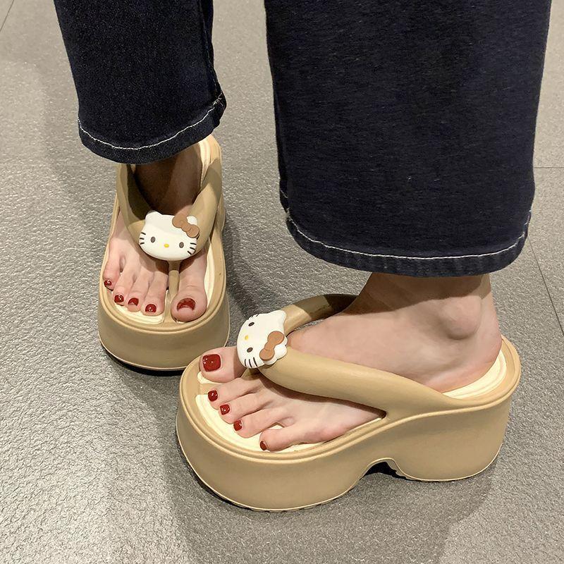 2025 sommar ny bär mode högt värde internetkändis flip-flops mångsidiga tjock botten höjdhöjande fot strandtofflor