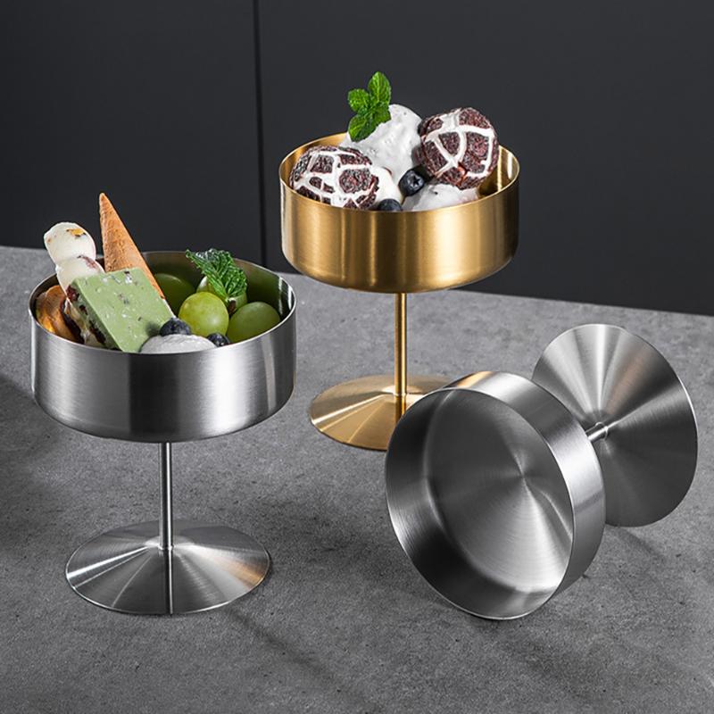 Edelstahl Dessertbecher Puddingbecher Luxus Eisbecher Hoher Fuß Joghurt Dessertbecher Servierteller Obstschale Kuchenplatte