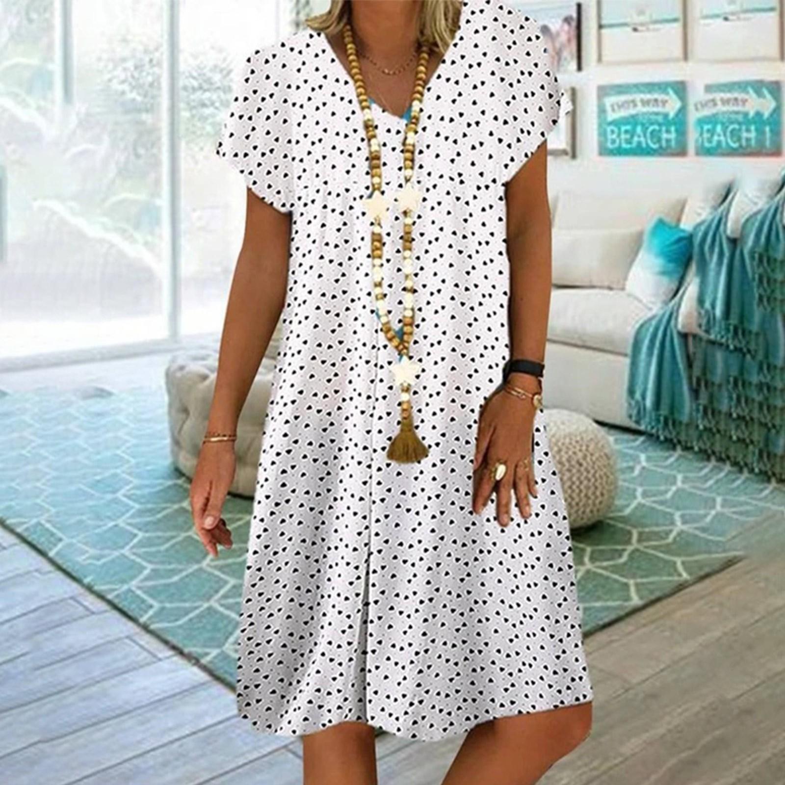 

Женское летнее повседневное модное свободное платье с короткими рукавами и v-образным вырезом с принтом 2022 L белый