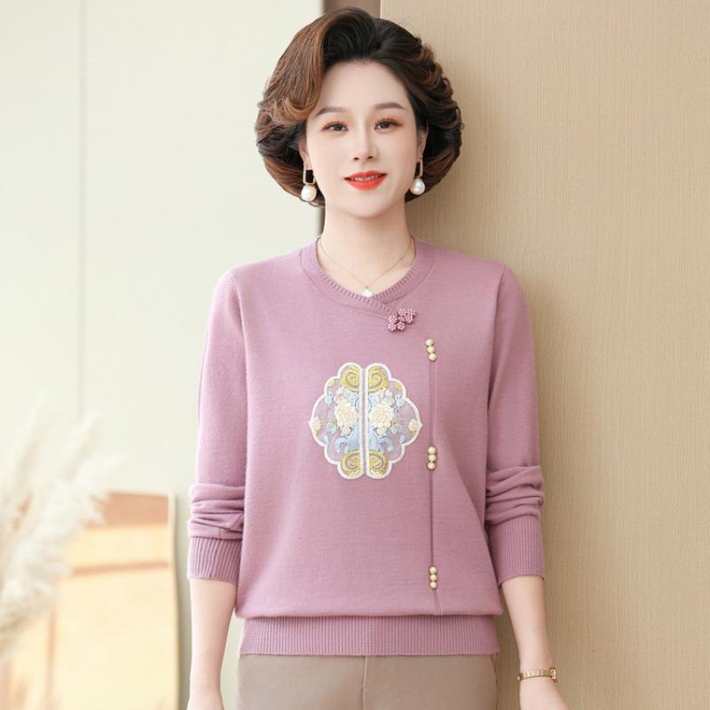 

Middle-aged and elderly women s summer short-sleeved shirt, small shirt, Mother s Day mother s clothing, thin knitted sweater top 2XL