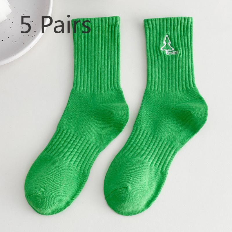 

5 пар женских весенне-летних носков с вышивкой в виде мультфильмов, впитывающих пот в спортивных носках 5 Pairs зелёный