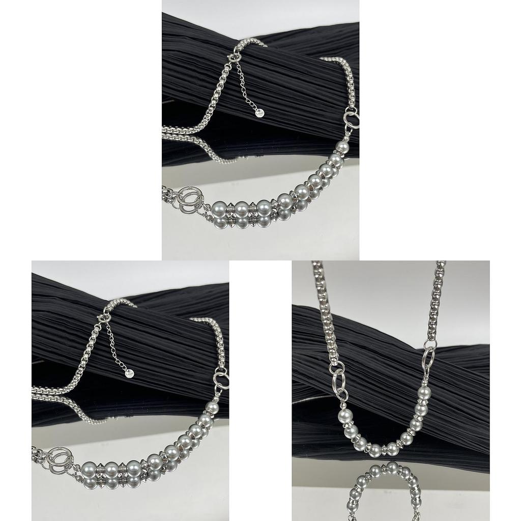 Stainless Steel Pearl Bead Necklace With Geometric Design For Men And Women