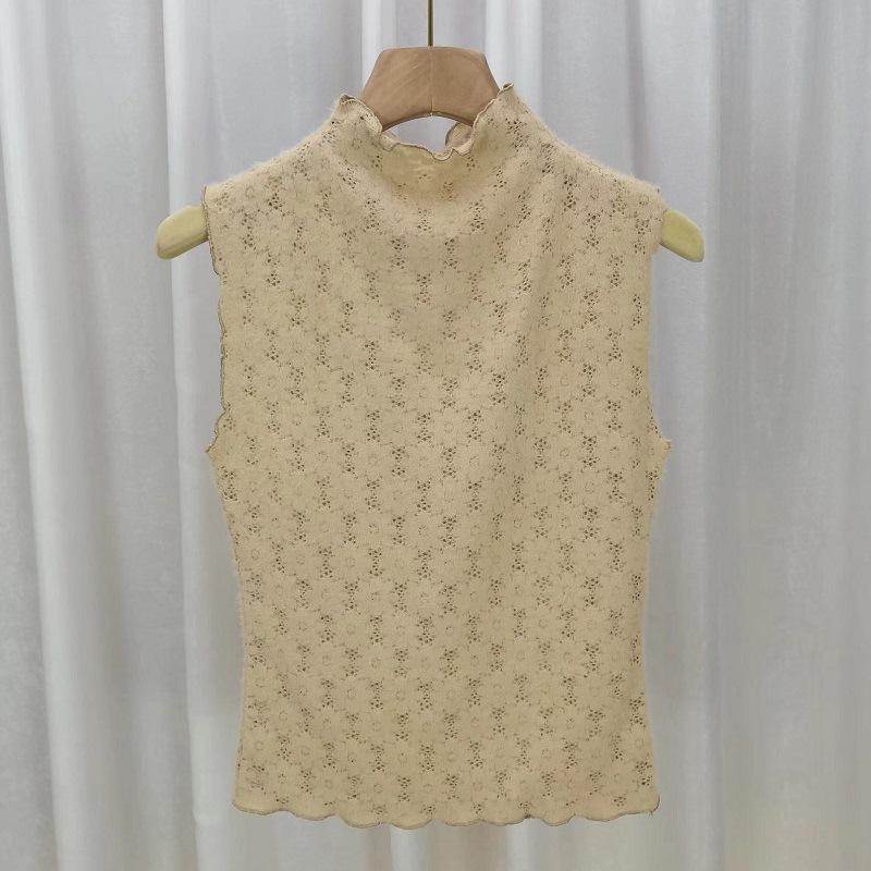 Lace Vest with Half High Neck Sleeveless Bottom Shirt Women's New Autumn and Winter Hollow-out with Short Mesh Top
