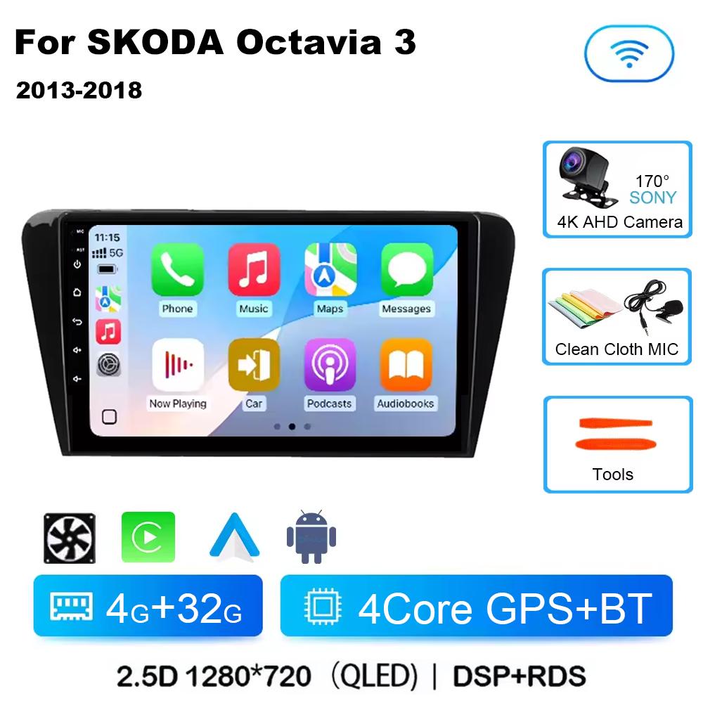 Android 14 Car Multimedia Player For Skoda Octavia 3 2014 2015 2016 2017 2018 2019 Qualcomm Radio Carplay Android Auto 4G+Wifi