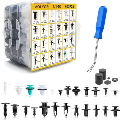 AOLYGEI C140 Rivets Automotive Fender Bumper Clip, Push Rivets, 821 Pieces, 24 Types, Universal