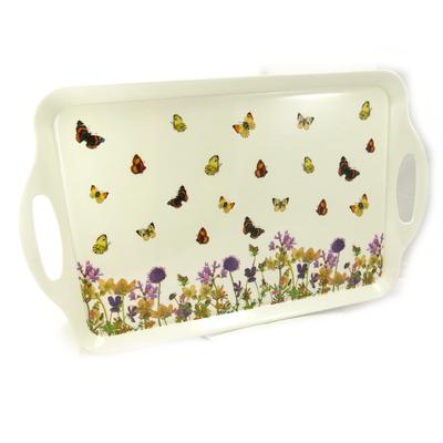 [K6181] - Large Tray 'Romantic Butterflies' Beige Multi-colored - 47x29 Cm