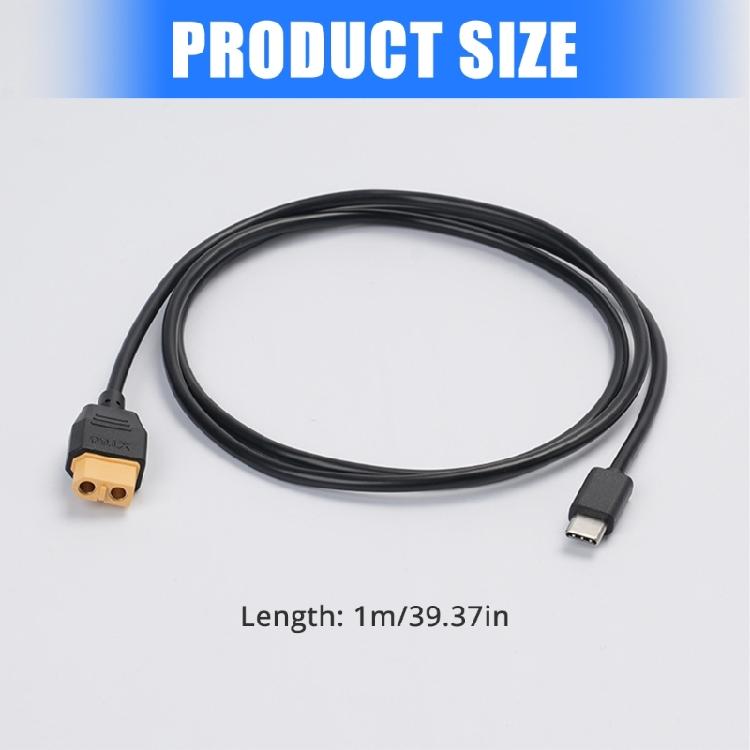 1M USB C to XT60 Female Adapter Cable 100W 20V/5A for Rapid Charging of Drones and Model Batteries