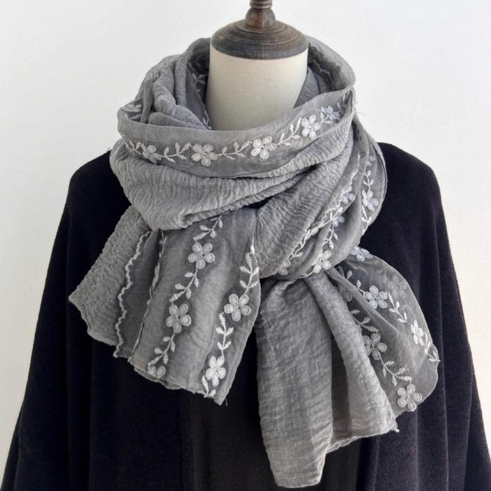 Long Lace Patchwork Scarf Solid Color Shawl and Wrap Elegant Thin Gauze Scarf  for Women