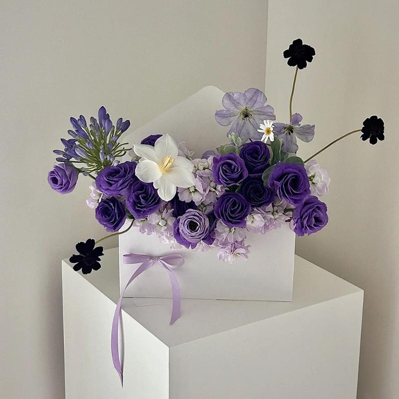 5Pcs Creative Envelope Flower Boxes Hand-Folded Flowers Gift Bag Florist Bouquet Packaging Materials Diy Wedding Party Supplies