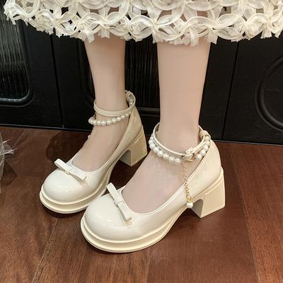 Fashion French 2025 New Bow Summer Vintage Pearl Heels Single Shoes