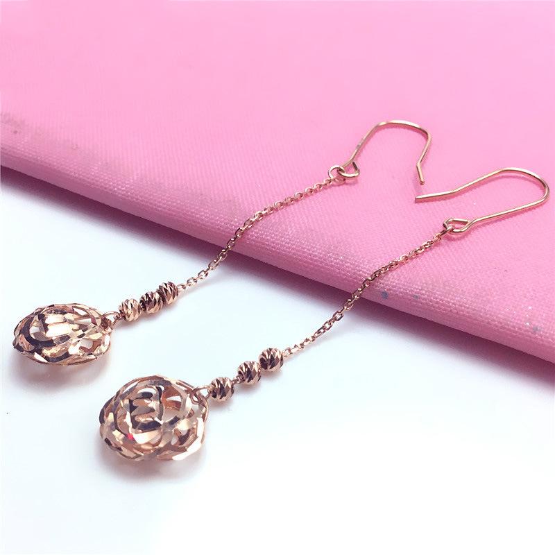 Фиолетовые Золотые Серьги-бусины с Цветами Простой Цвет Позолоченные Розовое Золото Классический Характер