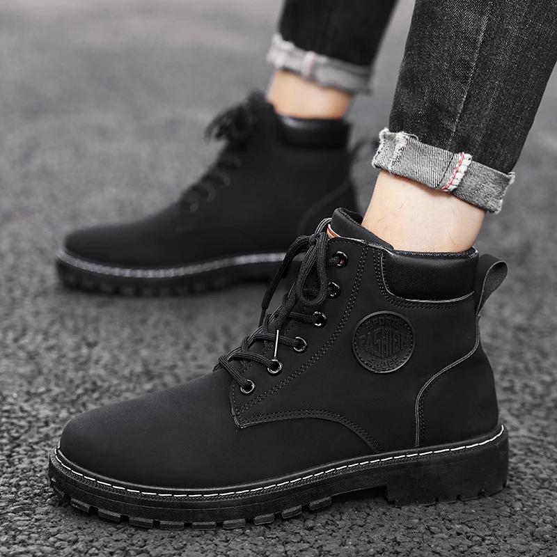 Herren High Top Stiefel Mode Lässige Lederstiefel Schnürstiefeletten Rutschfeste Wanderschuhe für Herren Motorradstiefeletten Botas Hombre