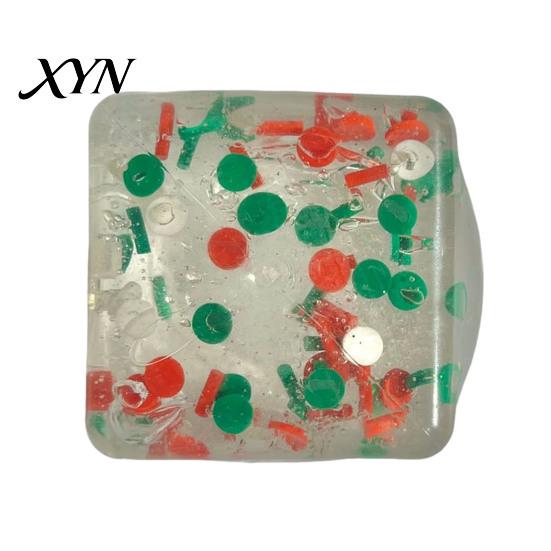 Anxiety Relief Gadget Christmas Ice Cube Squeeze Toy, Confetti Filled Stress Stocking Stuffers Slow Rebound Clear for Reduction Relaxing Hand